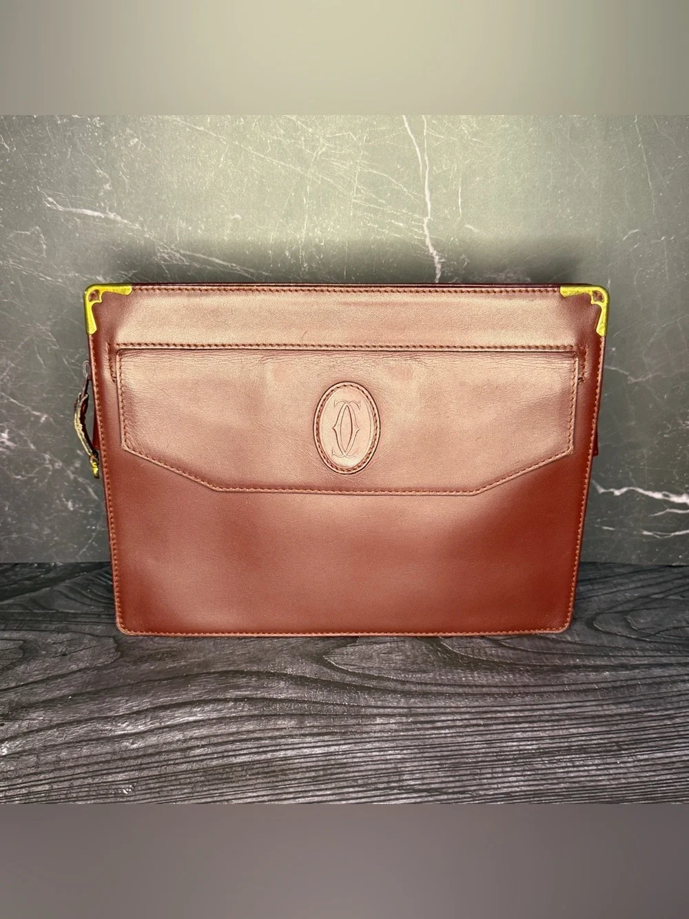 Cartier Vintage Bordeaux Leather Cosmetic Bag Toiletry Pouch COA & Dust Bag